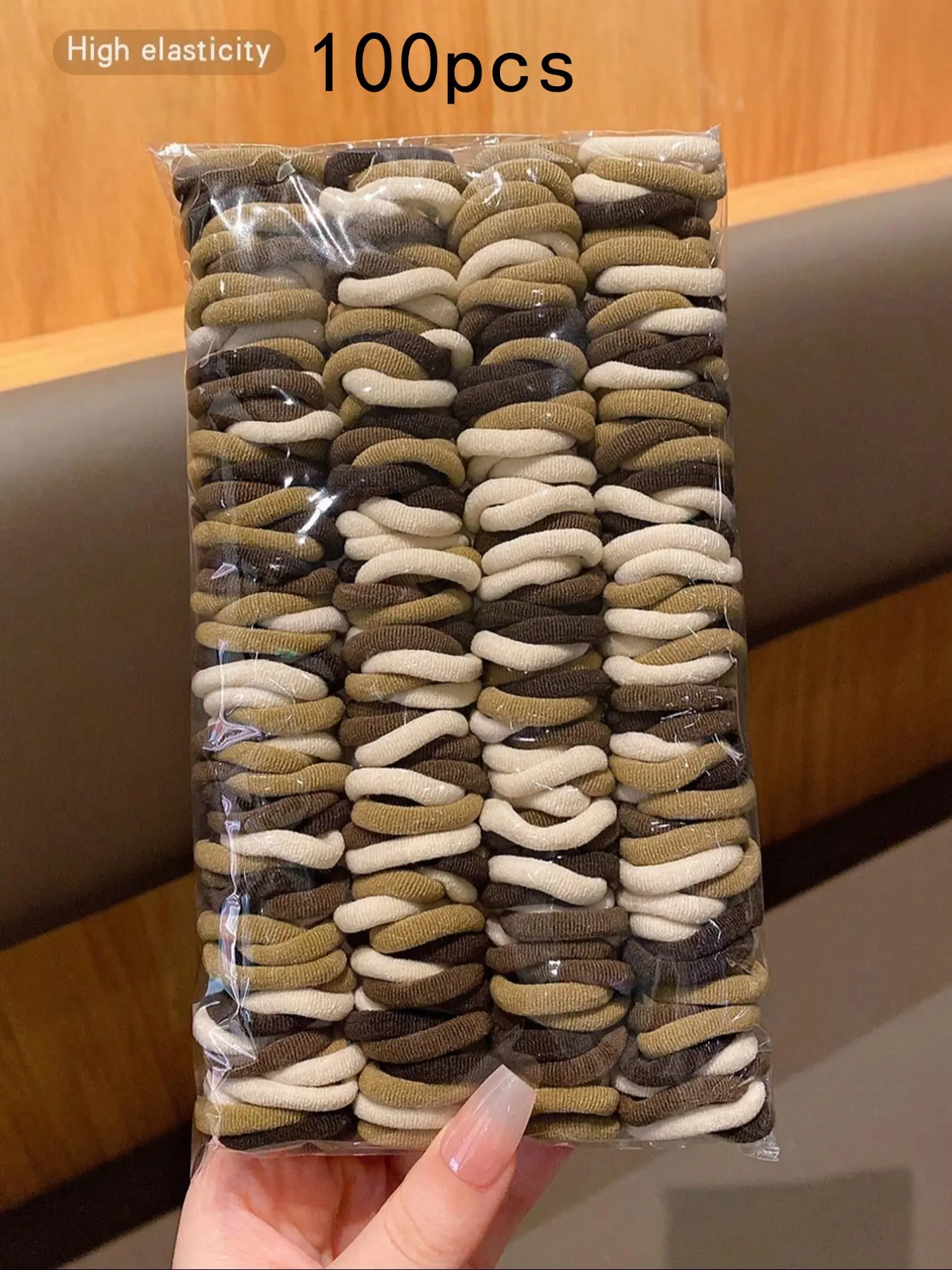100pcs Coffee Color Hair Ties, Bulk Hair Ties, Fashionable Korean Style Sweet Hair Accessories, Affordable Hair Scrunchies for Daily Use, All Seasons