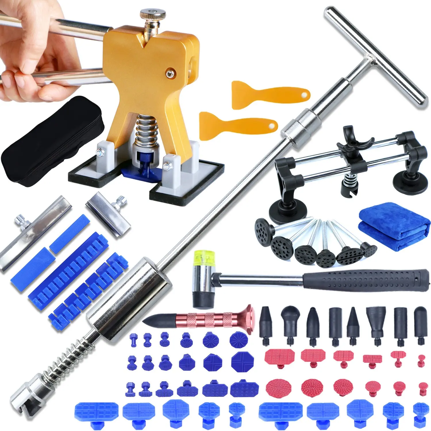 Car Dent Repair Kit Includes Car Dent Remover, Paintless Dent Puller and Pads, High-Quality Reusable Body Damage Repair Tools, Suitable for Door Ding and Hail Damage