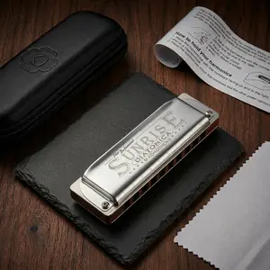 Kongsheng SUNRISE 10-Hole Blues Diatonic Harmonica, Rosewood Comb, Acoustic Open-Back Design, Mirror-Polished Stainless Steel Covers, with Protective Case