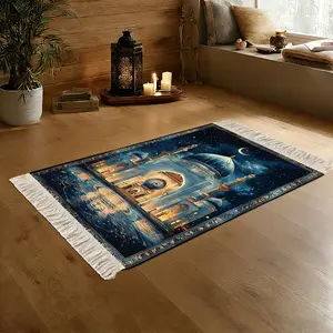 1Pc Festival Home Oil-Paint Holy-Mosque-Night Foldable Prayer Pad, Quiet Stain-Resist Floor-Safe, Daily-Worship+Festival-Prayer Universal Machine-Wash, Faith Décor Multi-Size Prayer Mats