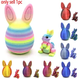 3D Printed Easter Bunny Egg, Creative Desktop Decoration, Art Figurine, Cute Cartoon Figurine, and Movable Rabbit Model Toy, Perfect Easter Gift for Family and Kids