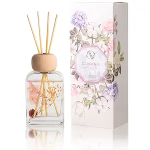 Pretty Valley Home Gardenia Floral Reed Diffuser - Elegant Home Fragrance Gift Set (3.4 fl oz) - Decorative Glass Bottle with Sticks for Bathroom Shelf, Living Room & Housewarming Gift