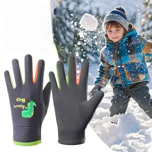 1-Pair Youngsters Thermal Winter Gloves - Heavy-Duty Cold Weather Gloves with Non-Slip Grip, Cute Dinosaur & Heart/footprint designs, Individual Finger Protection for Boys & Girls - Ideal for Skiing, Snowball, Snowmen - Warm Winter Gloves for Outdoor Play