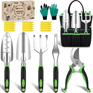 Yesker Gardening Tools 22-Piece Heavy Duty Garden Tool Set Gardening Supplies Gifts for Women Men Gardening Hand Tool Kit with Non-Slip Ergonomic Handle, Garden Bag, Gloves, 15 Plant Tags, Black Green