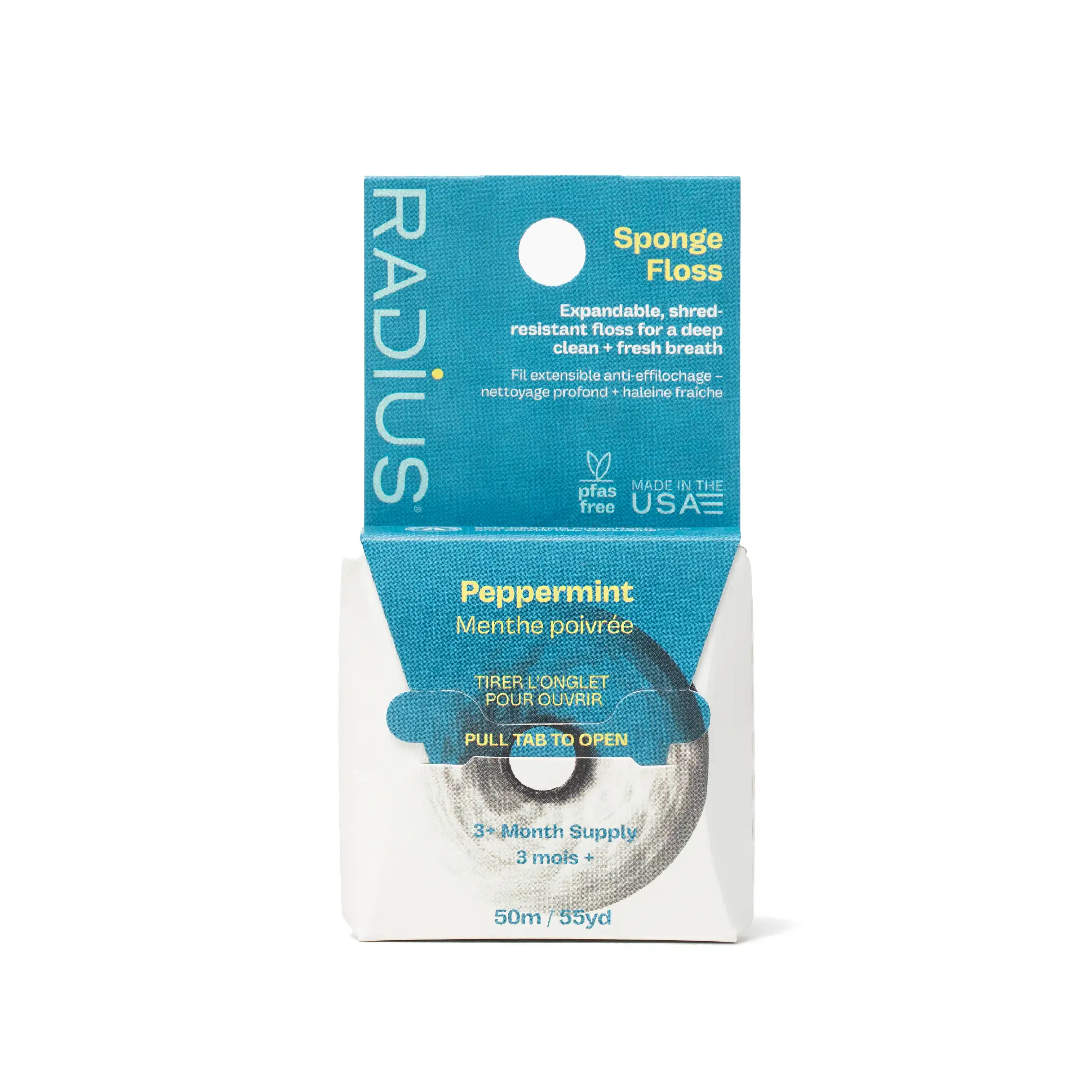 RADIUS Vegan Gentle Oral Sponge Dental Floss - Soft Nylon, Organic Coconut Oil, Peppermint & Tea Tree Infusion, Plastic-Free Packaging