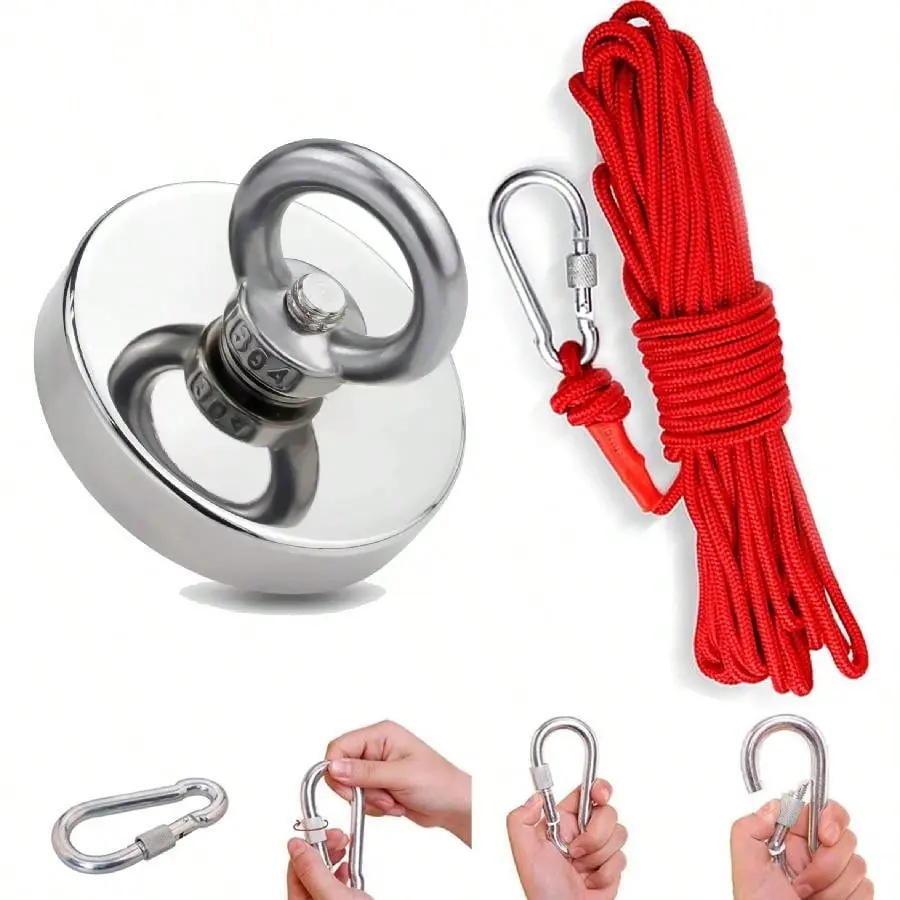 1.65 Inch Rare Earth Magnet with 10m Cord - Heavy Duty, Durable, Powerful Magnet for Magnetic Fishing, Geocaching and Metal Recovery with Easy-to-Mount Wall Mount