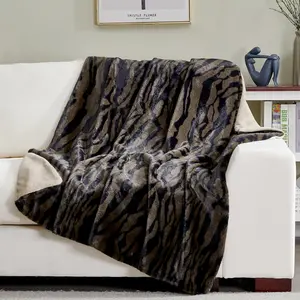 Luxury Soft Fuzzy Tiger Print Faux   Throw Blanket 50" x 60", Double Sided Thick Cozy Plush Shaggy Fluffy Lap Blanket,Cute Warm  Printed Furry Blankets for Winter,Brown Coffee