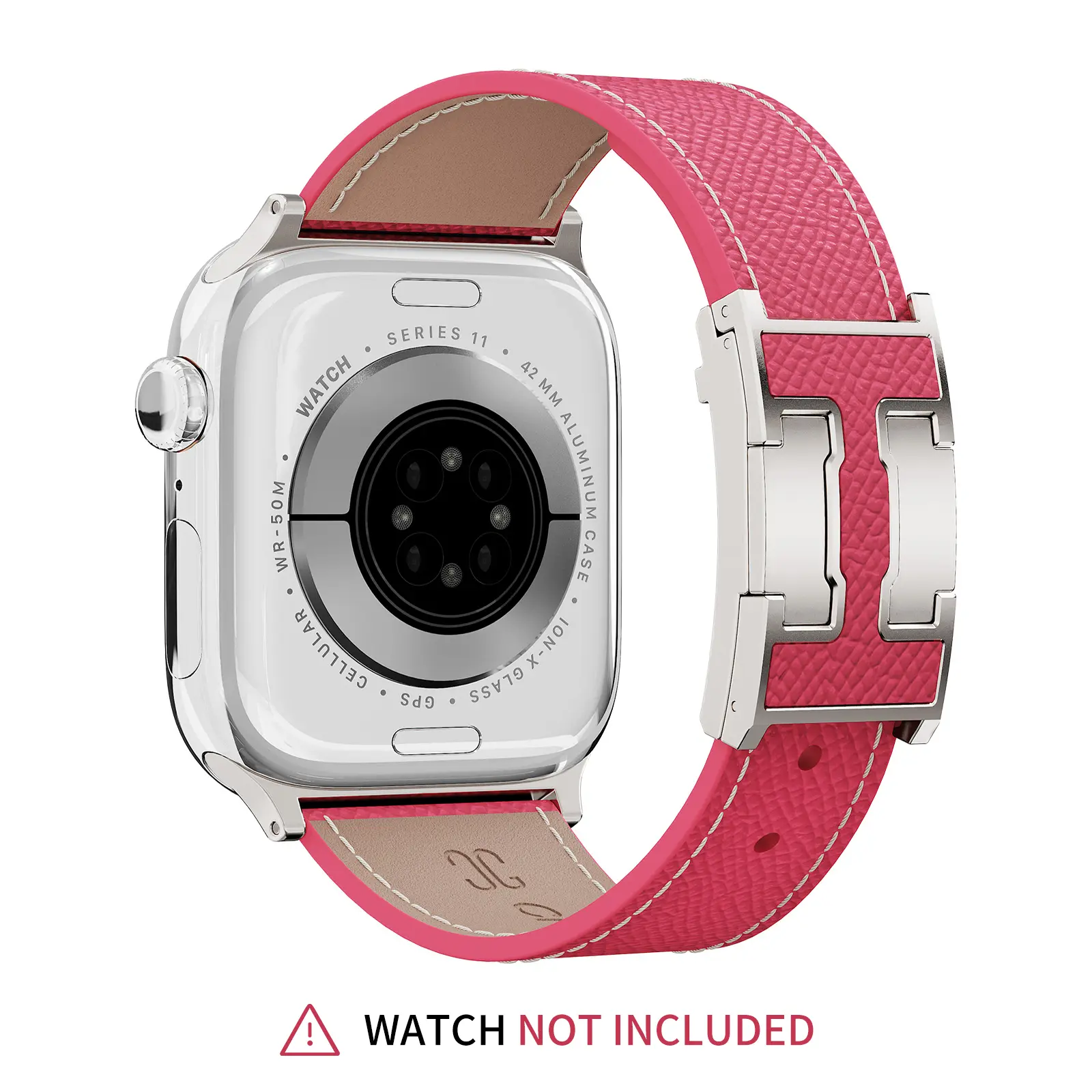 CRAZYGRASS Vibrant Fuchsia-Pink Embossed-Grain Magnetic Leather Strap with Buckle, Suitable for Apple Watch Series 11/10/9/8/7/6/5/4/3/2/1 SE SE2 Ultra 2 (38mm/40mm/41mm/42mm/44mm/45mm/46mm/49mm) [WATCH NOT INCLUDED] Wearable