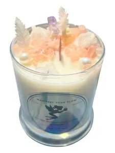 Aine Pure - Natural Soy Wax Candle with Healing Crystals & Gemstones for Protection & Clarity - Clean Burning, Non-Toxic, Phthalate-Free - Manifest Your Glow Collection