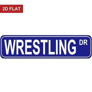 Wrestling Sign Wrestling Participant Gift Combat Sport Fan Street Sign Yard Sign Blue Metal Sign, 4x16 Inches