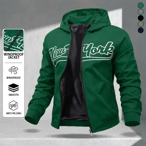 Men’s hooded windproof jacket with letter print design, breathable and wear-resistant outdoor casual top for spring/autumn, mountaineering apparel, trendy versatile sports jacket