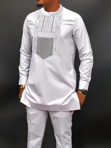 Men's Kaftan Set African Ethnic Style Long Sleeve Round Neck Blouse and Pants, Elegant Muslim Holiday Party Wedding