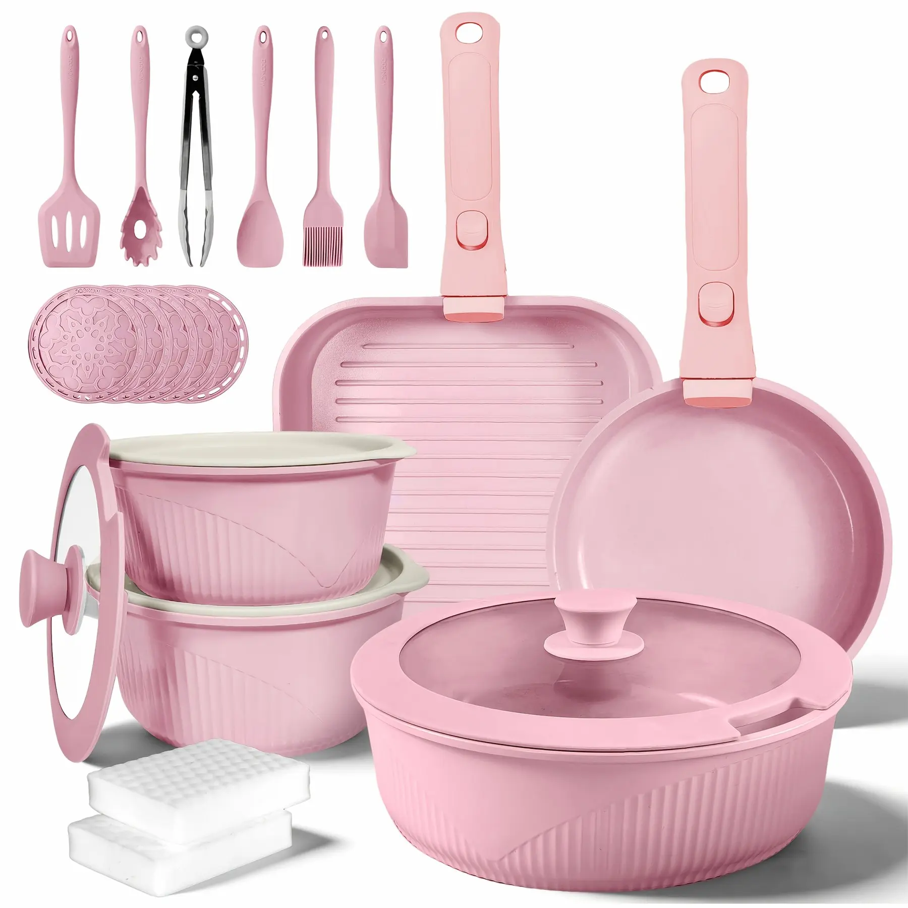 24pcs/7pcs/5pcs Cookware Set Non-Stick Pots & Pans Induction-Ready Kitchen Cookware Set Includes Skillet/Frying Pan/Soup Pot/Steak Pan Removable Handles Home & RV Kitchen Set Stackable Kitchen Accessories Easy To Clean Multiple Colors