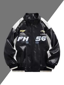 Men's PU Leather Jacket, red leather,Stand Collar Design, Glossy Finish, Windproof & Durable, Casual Style, Perfect for Motorcycle & Streetwear