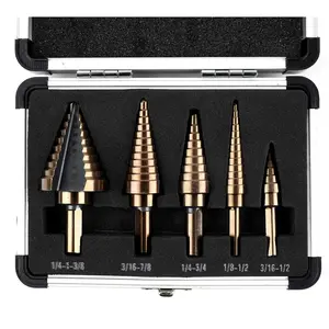 5 count Hss Cobalt, Multiple Hole 50 Sizes High Speed Metal Step Drill Bit Set with  Case
