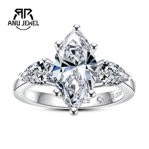 AnuJewel 3CT Marquise Cut Moissanite Engagement Ring 925 Sterling Silver D Color VVS1 Women's Ring Jewelry for Anniversary Brithday Daily Travel Proposal with Certificate 7×14mm