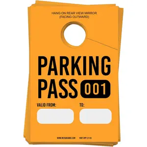 Parking  Hang Tag (001-500 Numbered) -  Pass Hangtags for Parking Lot - Temporary Tags for Rear View Mirror, Windshield 3x5 (Orange)