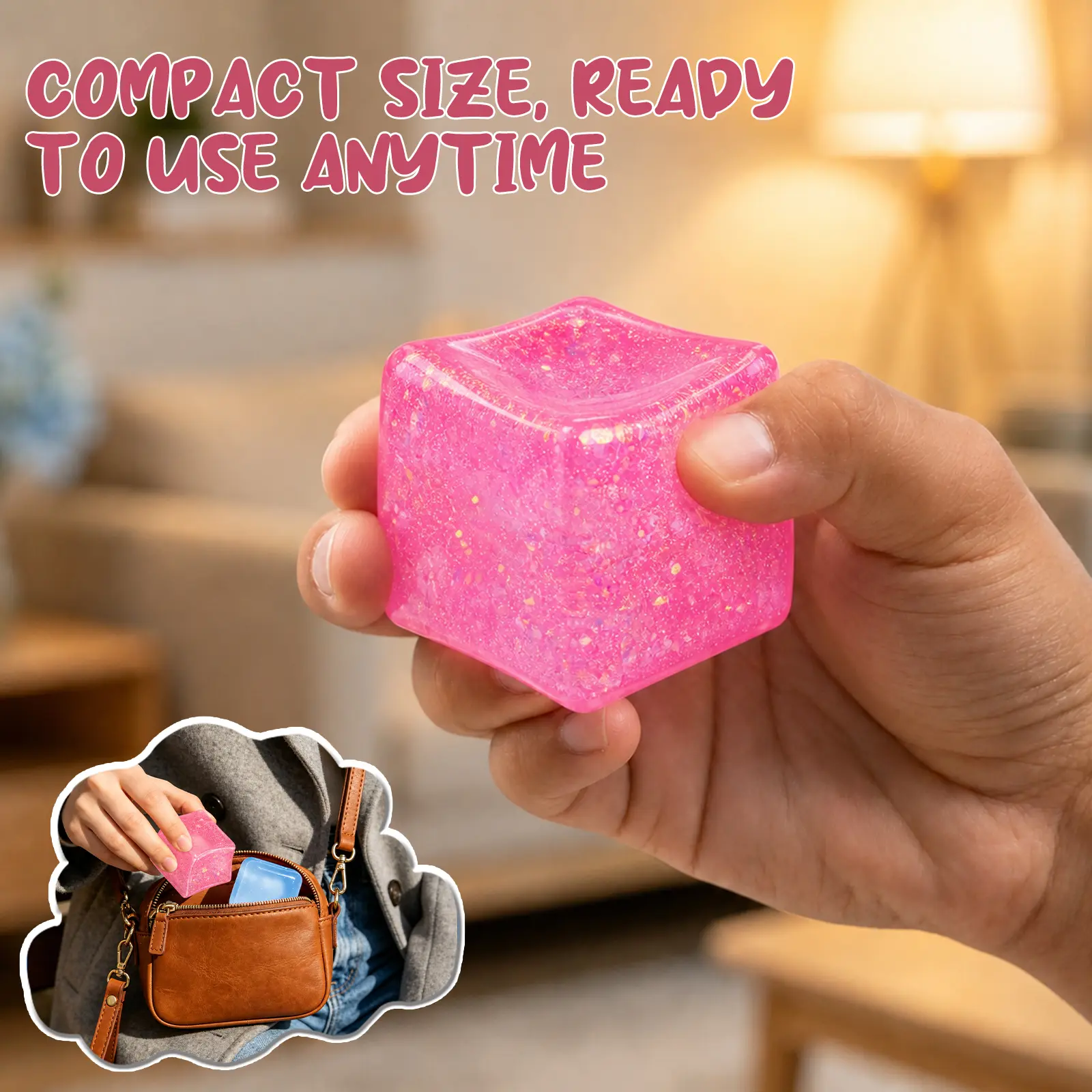 Stress Cube Sensory Fidget Toys for Anxiety Stress Relief, Glitter Squishy Stress Cube, 2.24'' High Density Cube Fidget Toy, Stress Relief with Slow Rising Sensory Squishy Toys for Kids Adults, Birthday Gifts Party Favors,Stress Reliever campingessentials