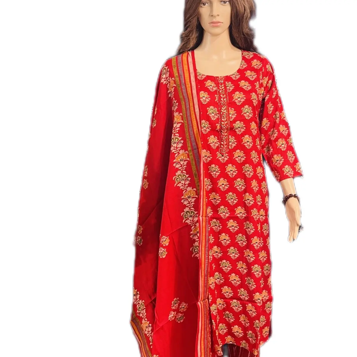 Cotton 3 piece kurti with silk duppatta
