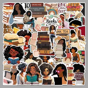 50Pcs Reading Girl Stickers for Book Lovers, Aesthetic Bookworm Vinyl Decals for Kindle, Laptop, Water Bottle, Cute Literacy Illustrations for Scrapbooking, Waterproof & Removable