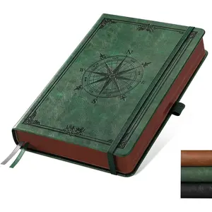 Thick Journal Dotted Notebook for Men - 320 Numbered Pages A5 Notebook for Writing, 100gsm Dot Paper,  Leather Hardcover, for Women Work Office School, 5.75'' X 8.38''- Dark Green