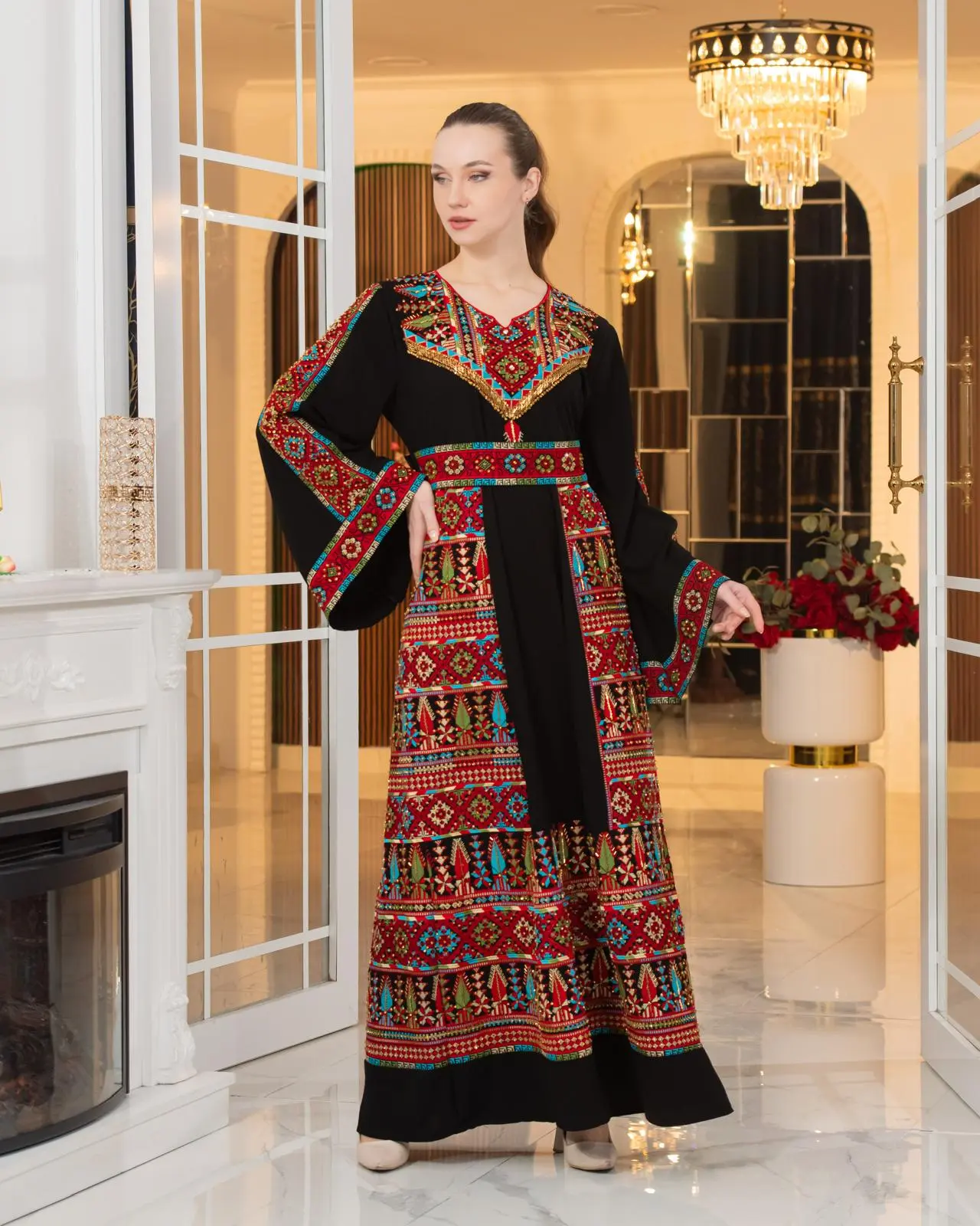 Wafaa Embroidered Elegant Women's Dress - Traditional Garment, Ideal for Ramadan, Perfect Gift for Her