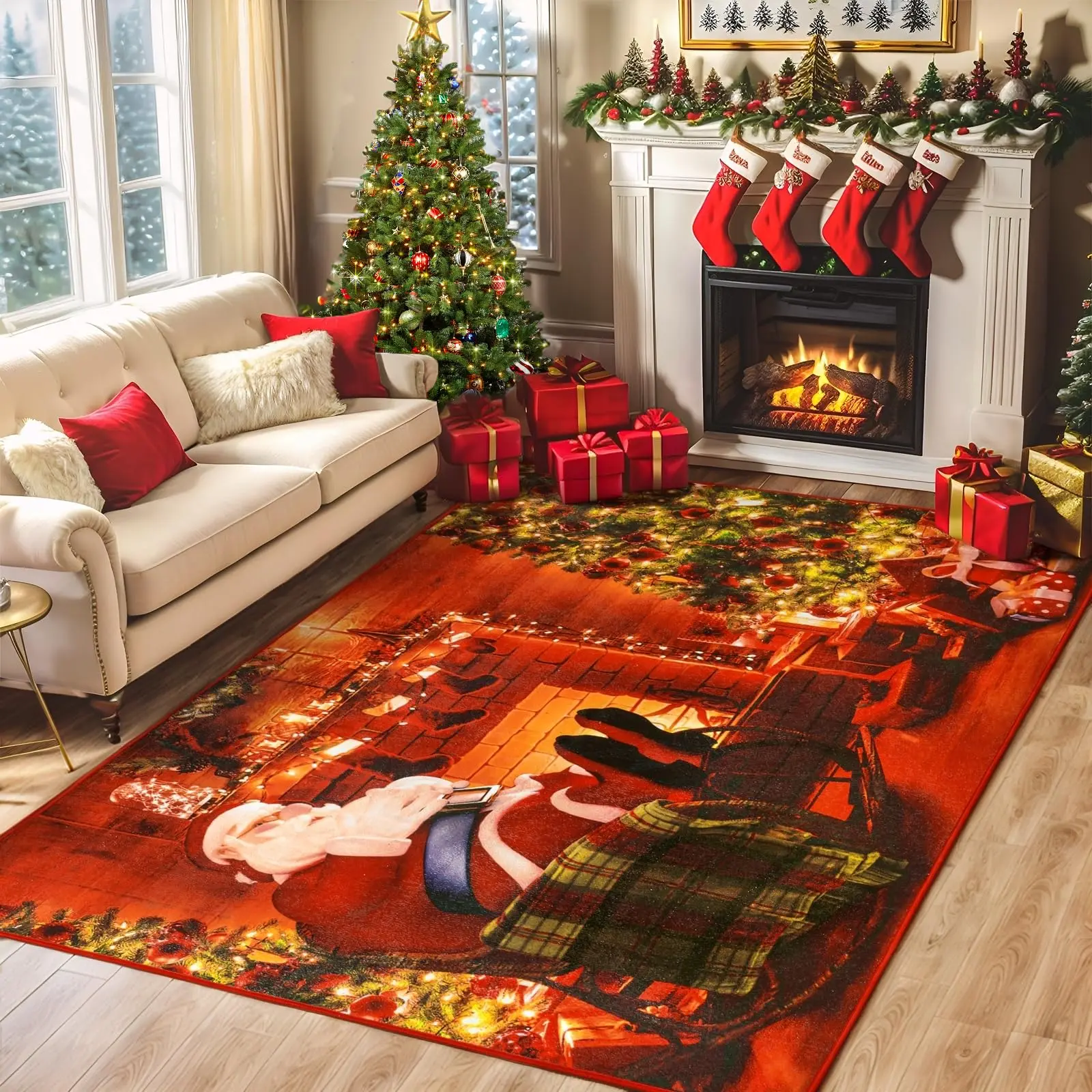 Christmas Runner Rug, Holidays-Cozy Santa Rug for Every Moment, Xmas Non Slip Carpet for Living Room, Hallway, Entryway, Kitchen & Bathroom Home Decor,2x3,2x6,3x5 Feet