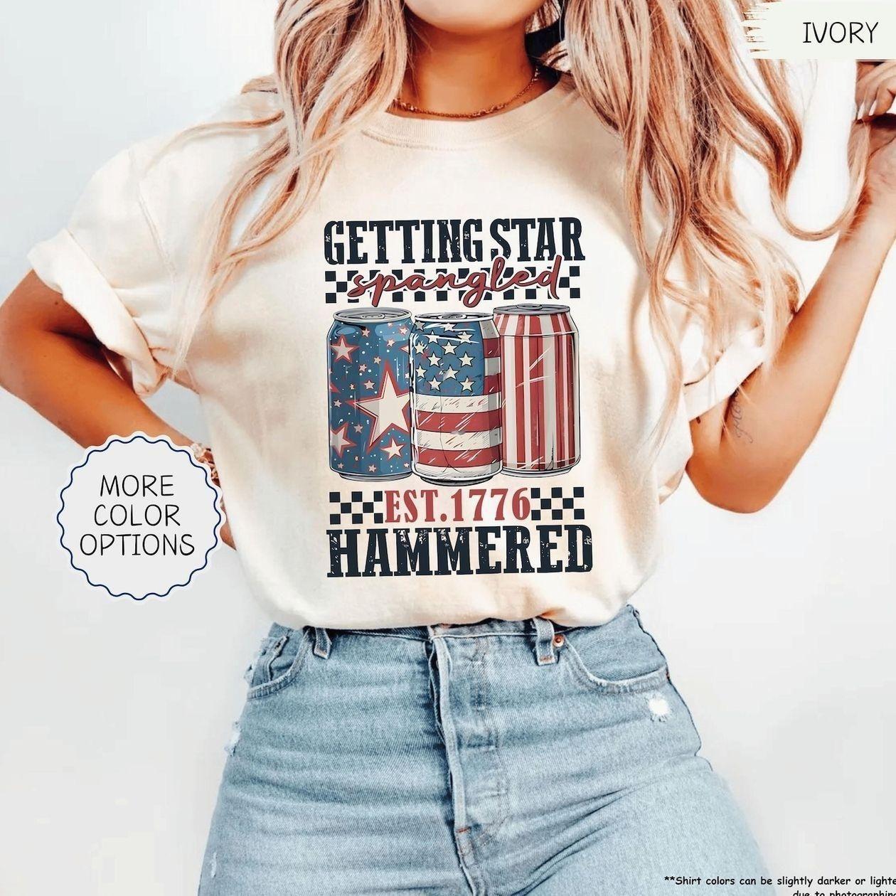 Comfort Colors Getting Star Spangled Hammered Shirt, Funny Beer 4th Of July Shirt, American Beer Tee, Patriotic Shirt, Independence Day