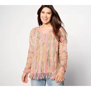 Denim & Co. Canyon Retreat Drop Shoulder Fringe Hem Pullover