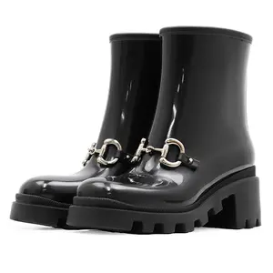 Pre-owned GUCCI Rubber Small Leather Goods Horsebit Snake Sole Rain Boots Boots
