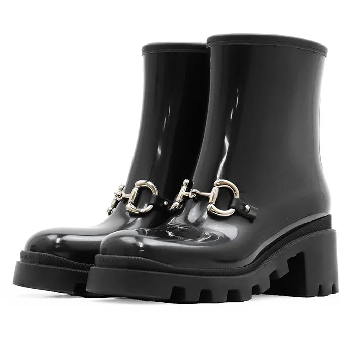 Pre-owned GUCCI Rubber Small Leather Goods Horsebit Snake Sole Rain Boots Boots