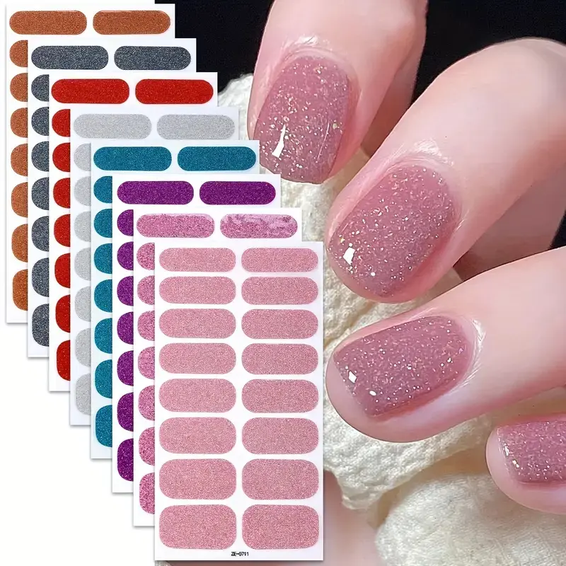 8 Sheets Full Wrap Nail Polish Strips, High Quality Glitter Nails Self-Adhesive Gel Nail Stickers, DIY Nails Art Home Manicure Kit for Women