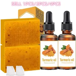Turmeric Soap 100g + Turmeric Facial Oil 30ml - Natural Skincare Set | Turmeric, Lemon & Kojic Extracts | Deep Hydration, Cleansing, Moisturizing, Softness & Soothing | Granular Texture with Gentle Foam | Alcohol-Free | For Daily Face & Body Use