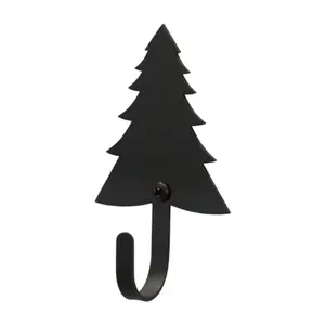 212 MAIN Small Decorative Pine Tree Wall Hook - Black, Village Wrought Iron Design, Wall Mount