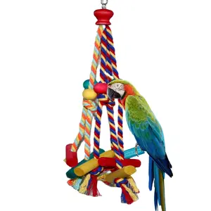 Bird toy parrot toy cotton rope colorful beads wood block gnawing skewers relief gnawing toy