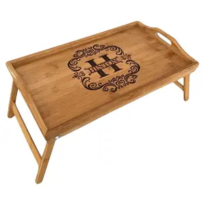 Serving Tray w/ Foldable Legs - Personalized Design - 100% Bamboo