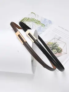 New Luxury Gold Buckle PU Leather Belt Casual Waist Belt Women Fashion Thin Metal Black White Belts Female Jeans Dress Waistband 2024