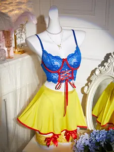 Enchanting Fairytale 3-Piece Lingerie Set | Blue Lace & Yellow Skirt | Perfect for Romantic Couple Nights