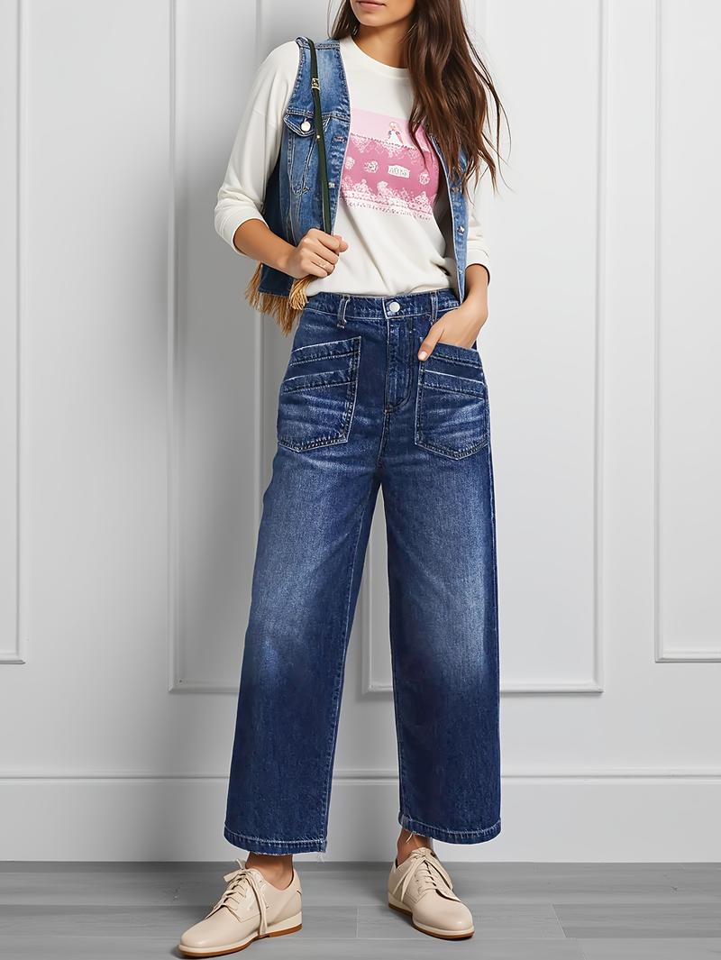 Wide Leg Stretch Jeans - Comfortable Soft and Breathable for Casual Wear Denim Womenswear with High Waist and Loose Fit Wide Leg Stretch Jeans - Comfortable Soft and Breathable for Casual Wear Denim Womenswear with High Waist and Loose Fit