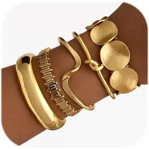 iF YOU Gold Bangle Bracelets for Women, Dainty Knot 14K Gold Plated Multi Layer Bangle Cuffs, Personalized Boho Chunky Bracelets for Women Jewelrys Set Gifts