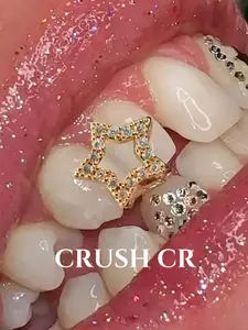 CRUSH CR 1pc 14K Gold Plated Copper Star CZ Stud Grillz – Sparkling Hip-Hop Tooth Jewelry for Female, Black Women, Girls, Men & Boys. Perfect for Parties, Halloween, Cosplay & Gifts! Trendy Bling Accessory Tooth Gems