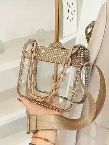 Transparent Saddle Bag with Diamond Chain, Stylish PVC Crossbody Shoulder Bag for Fashion Lovers, Chic Accessory for Any Elegant Bags