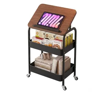 Upgraded Vertical Rolling Coffee Table Cart with Flip Top, Mobile Sofa Side Table with Storage Shelves & Swivel Wheels, Bedside Snack Cart for Phone, Tablet, Laptop, Reading & Drawing, Narrow End Table for Bedroom Living Room