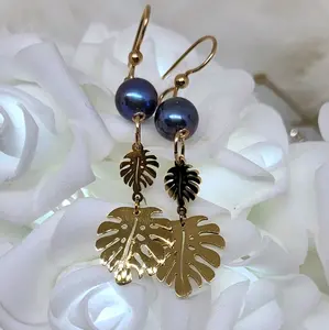 14k GF Pearl Earrings - 2 Inches Long - Edison Pearl - 9mm