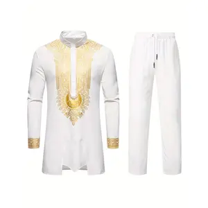 European and American Men's Middle Eastern Print Robe Set