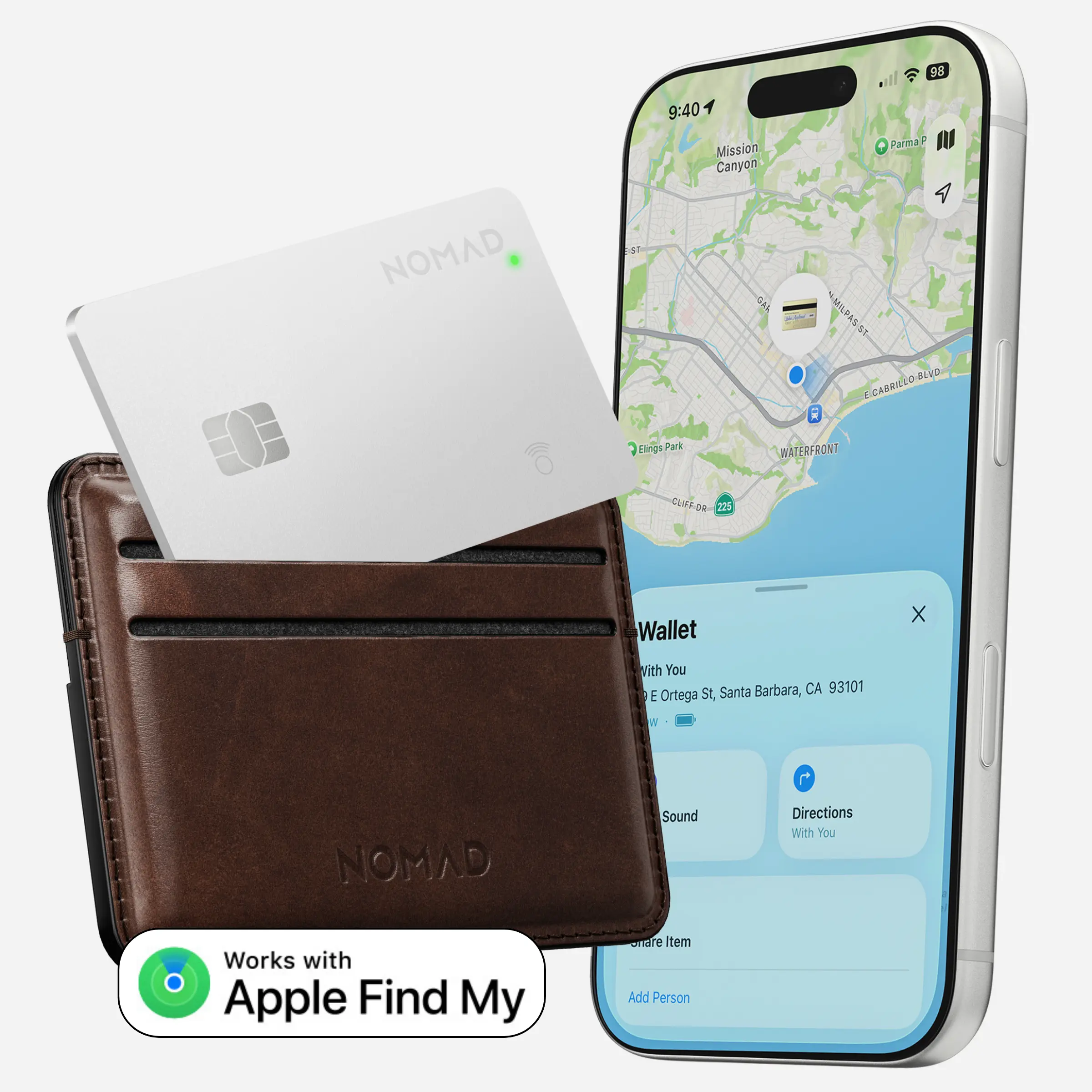 NOMAD Chargeable Smart Tracker Card - Anti-Lost Wireless Key Finder, 7-Month Charge, GPS Item Locator, Minimalist Business Wallet Accessory with Card Slot, IPX7 Waterproof, Qi/Magsafe Compatible, Fits iOS, White