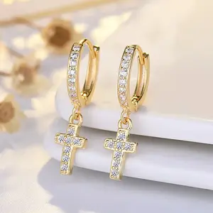 1 Pair of Cross and Circle Stud Earrings - Hip-Hop Style Simple Copper Synthetic Cubic Zirconia Street Accessories, Suitable for Daily and Party Wear