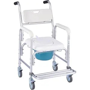 VEVOR Bedside Commode Chair with Wheels, 350 lbs Capacity, 4 - in - 1 Portable Toilet and Raised Toilet Seat with Padded Seat/Backrest/Flip - up Footrest, Detachable 5L Bucket, Shower Wheelchair for SeniorsVEVOR Super Brand Day