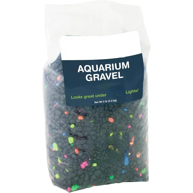 Aquarium Gravel, Fish Tank Gravel, Black With Fluorescent Accents, Compliments GloFish Tanks, 5 lb Bag
