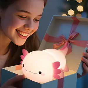 Cute Axolotl Night Light for Kids Bedroom, Rechargeable / Dimmable LED Squishy Novelty Animal Bedside Touch Lamp,Lights Bedroom,Room Decorations for Living Room, Dining Room and Desk for Baby Children Toddlers Girls Gift (Pink)